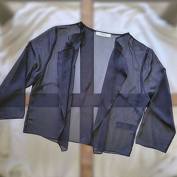 Jacques Vert black sheer chiffon shawl wrap jacket - Picture 3 of 11